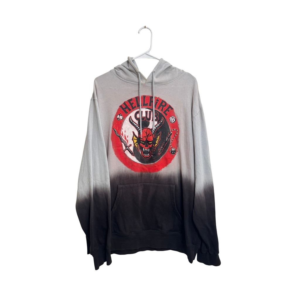 Stranger Things Hellfire Club Dip Dye Ombre Hoodie Grey Black Large